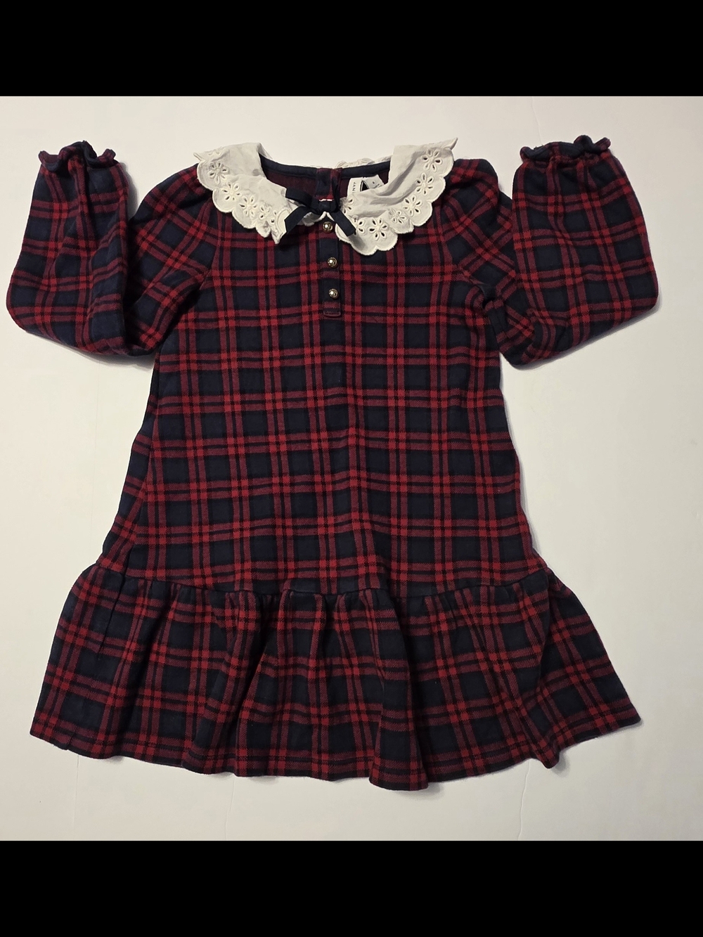 Janie and Jack Red and Navy Plaid Dress with Eyelet Collar
